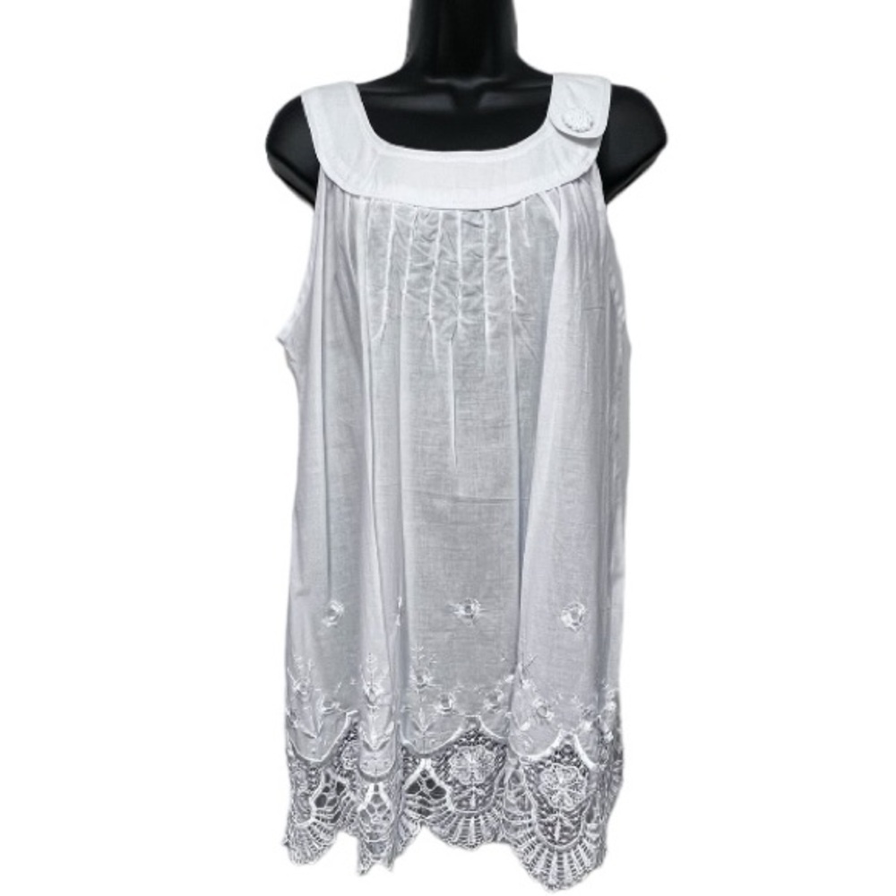 By Deep Los Angeles White Cotton Mini Dress Size Large Lace Embroidery Romantic
